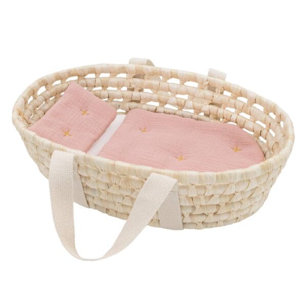 Rattan Doll Moses Basket Set – Blush | Living Textiles