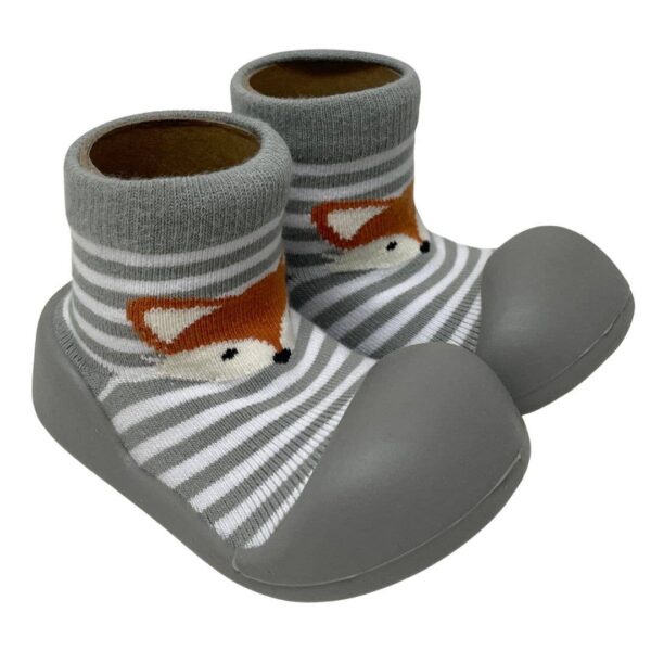 Rubber Soled Socks – Grey Stripe Fox | ES Kids