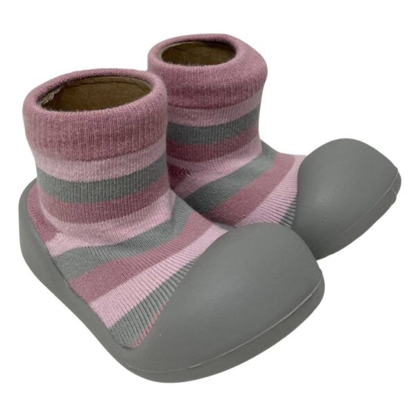 Rubber Soled Socks – Pink/Grey Stripe | ES Kids