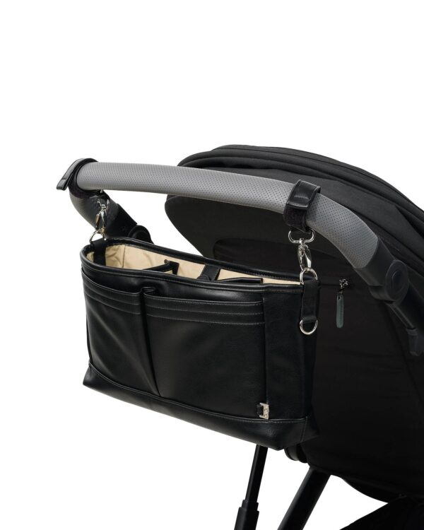 Signature Pram Caddy – Black Dimple Vegan Leather | Oioi